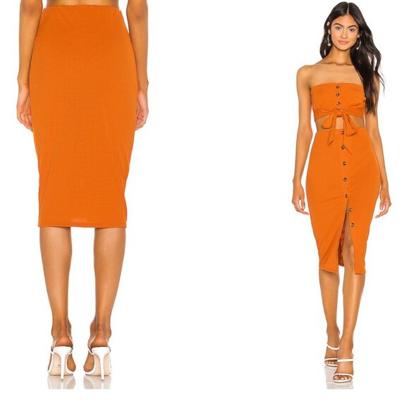 Privacy Please | Augusta Pencil Skirt in Orange - S - Picture 1 of 6